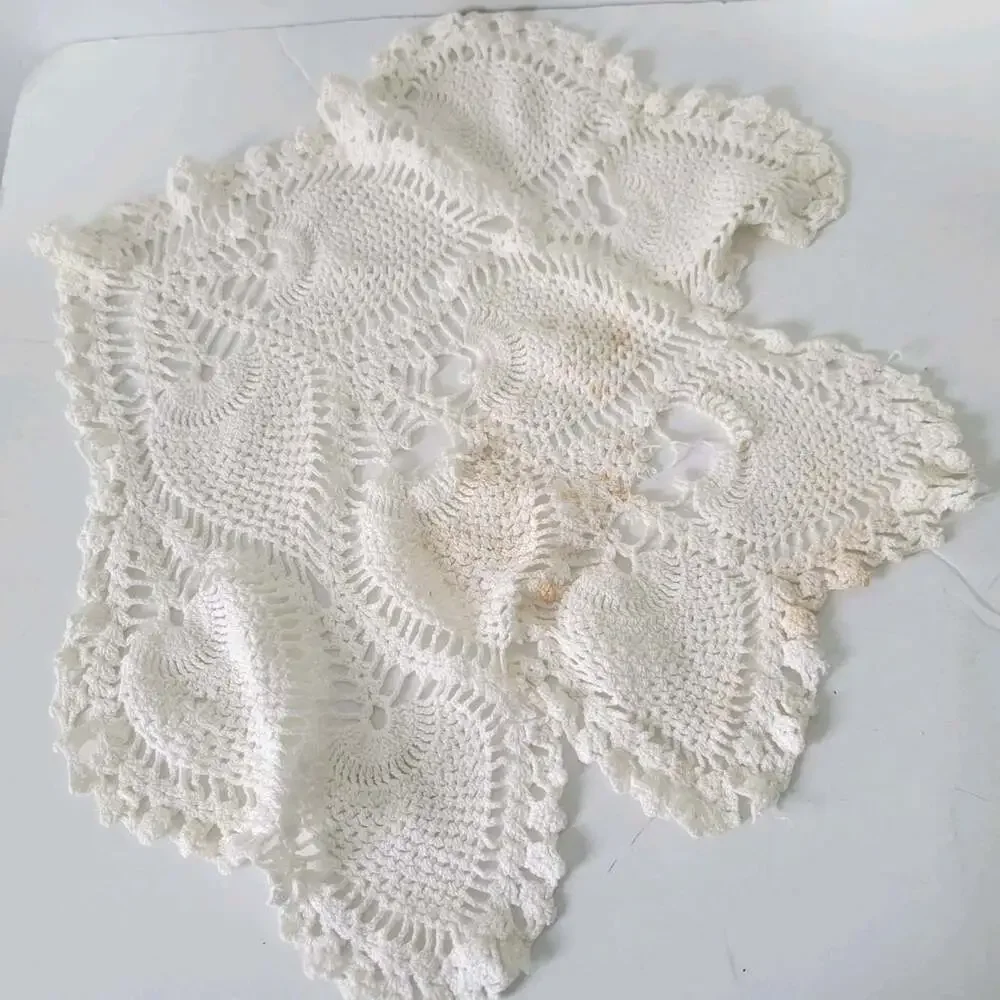 CRAFTS Upcycle Vintage Embroidered Estate Crochet Runners Table Doilies Lot Of 2